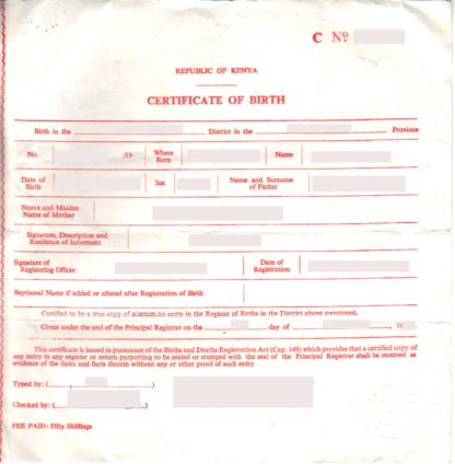 Certificate of Birth Kenya - Beglaubigte Übersetzungen