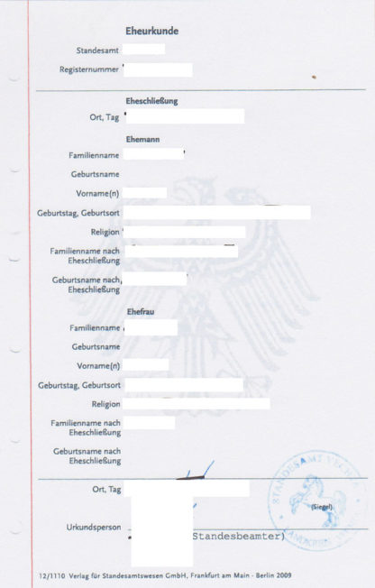 Eheurkunde/Heiratsurkunde Deutschland (DE-EN) - Beglaubigte Übersetzungen