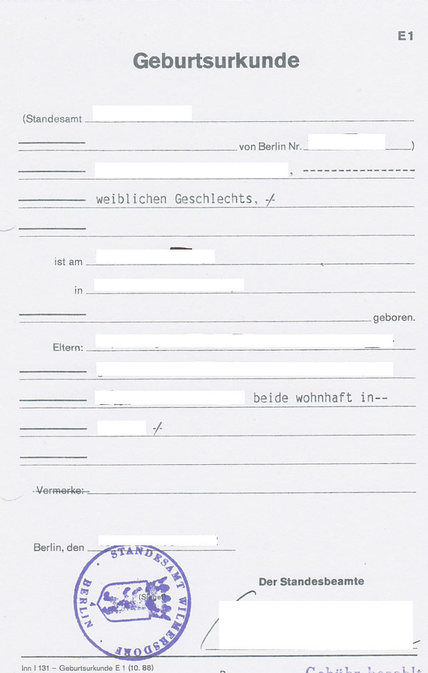 Geburtsurkunde Deutschland (DEEN) Beglaubigte Übersetzungen
