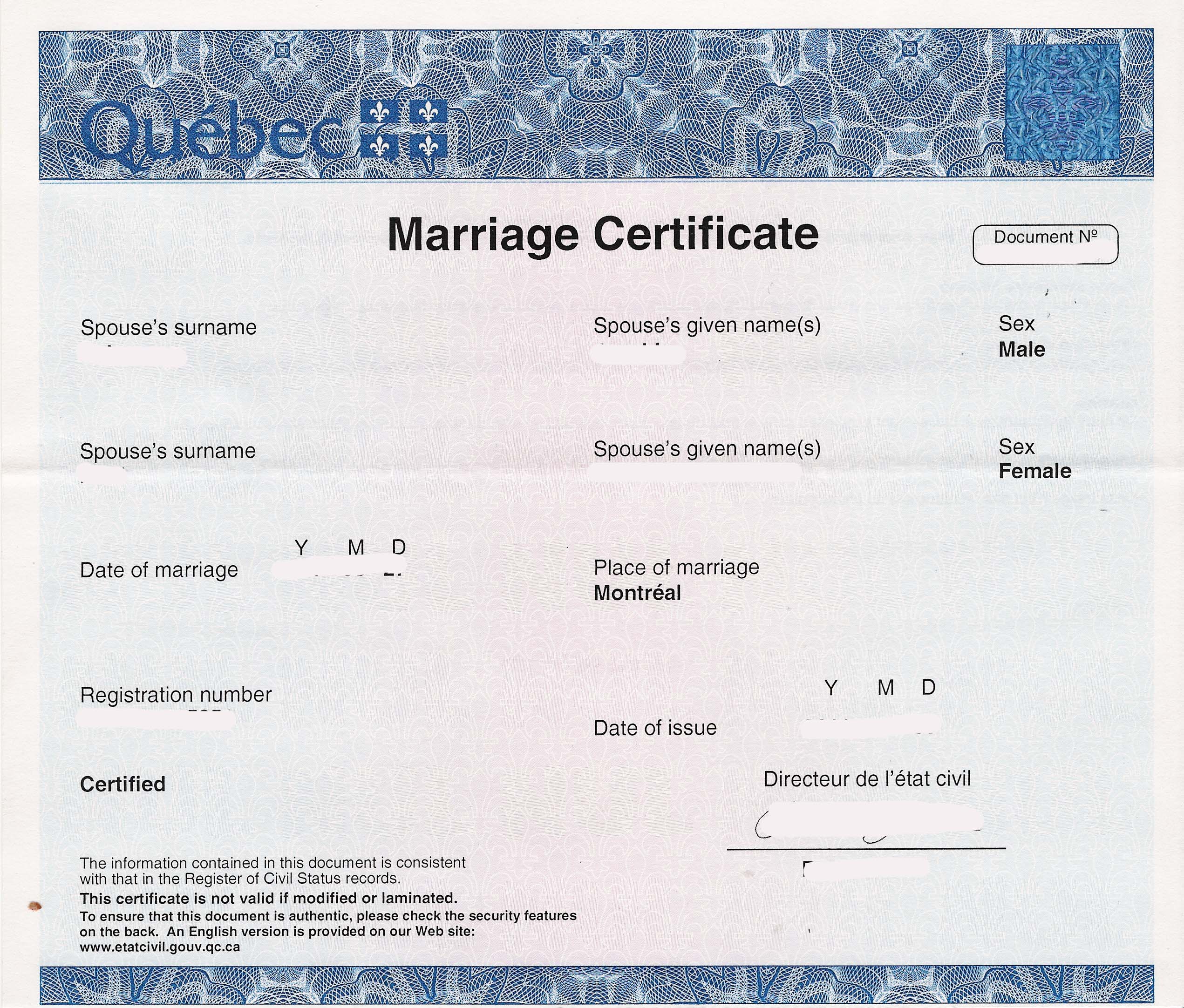 Marriage Certificate Quebec Beglaubigte Übersetzungen