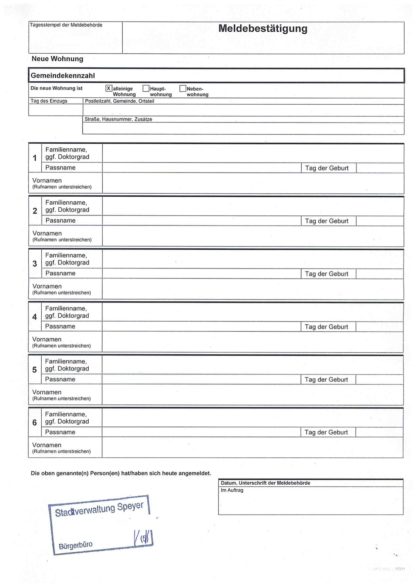 Meldebestätigung/-bescheinigung (DE-RO) - Beglaubigte Übersetzungen