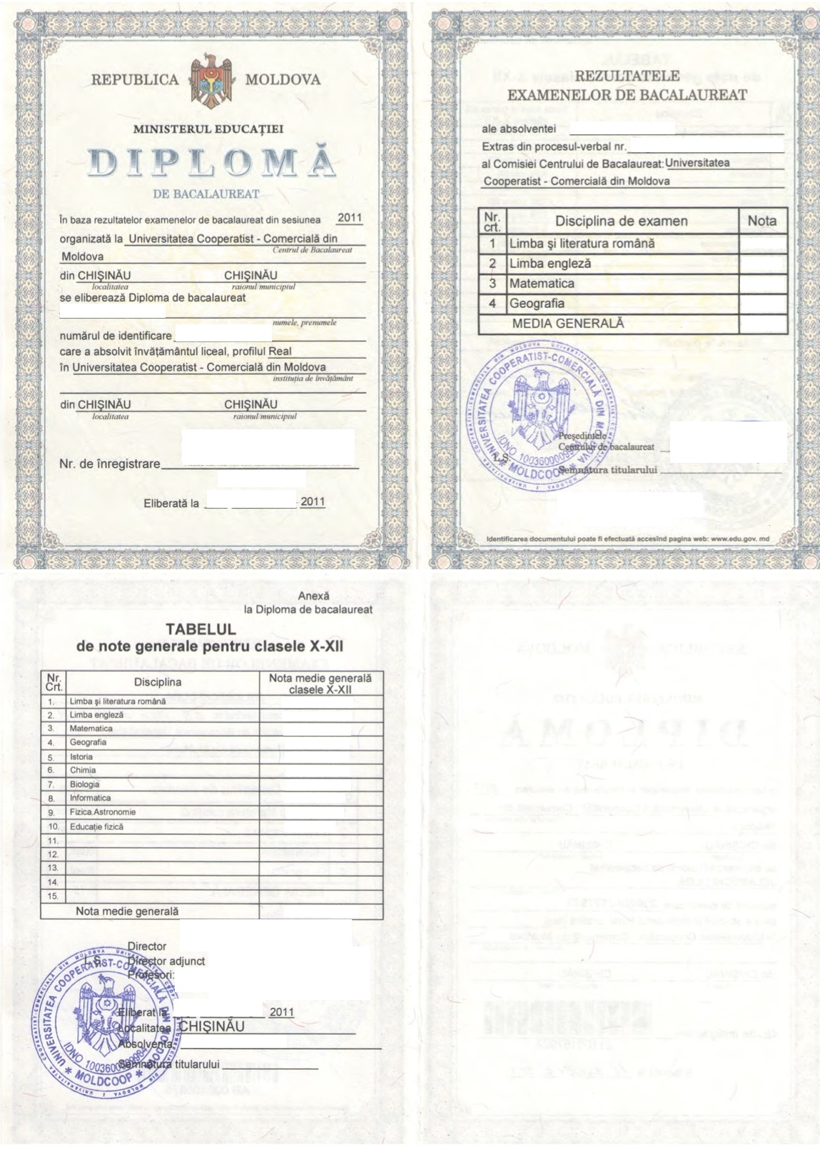Diploma De Bacalaureat Moldova ChiÈ™inÄƒu 2011 Cu Anexa 1 Beglaubigte Ubersetzungen