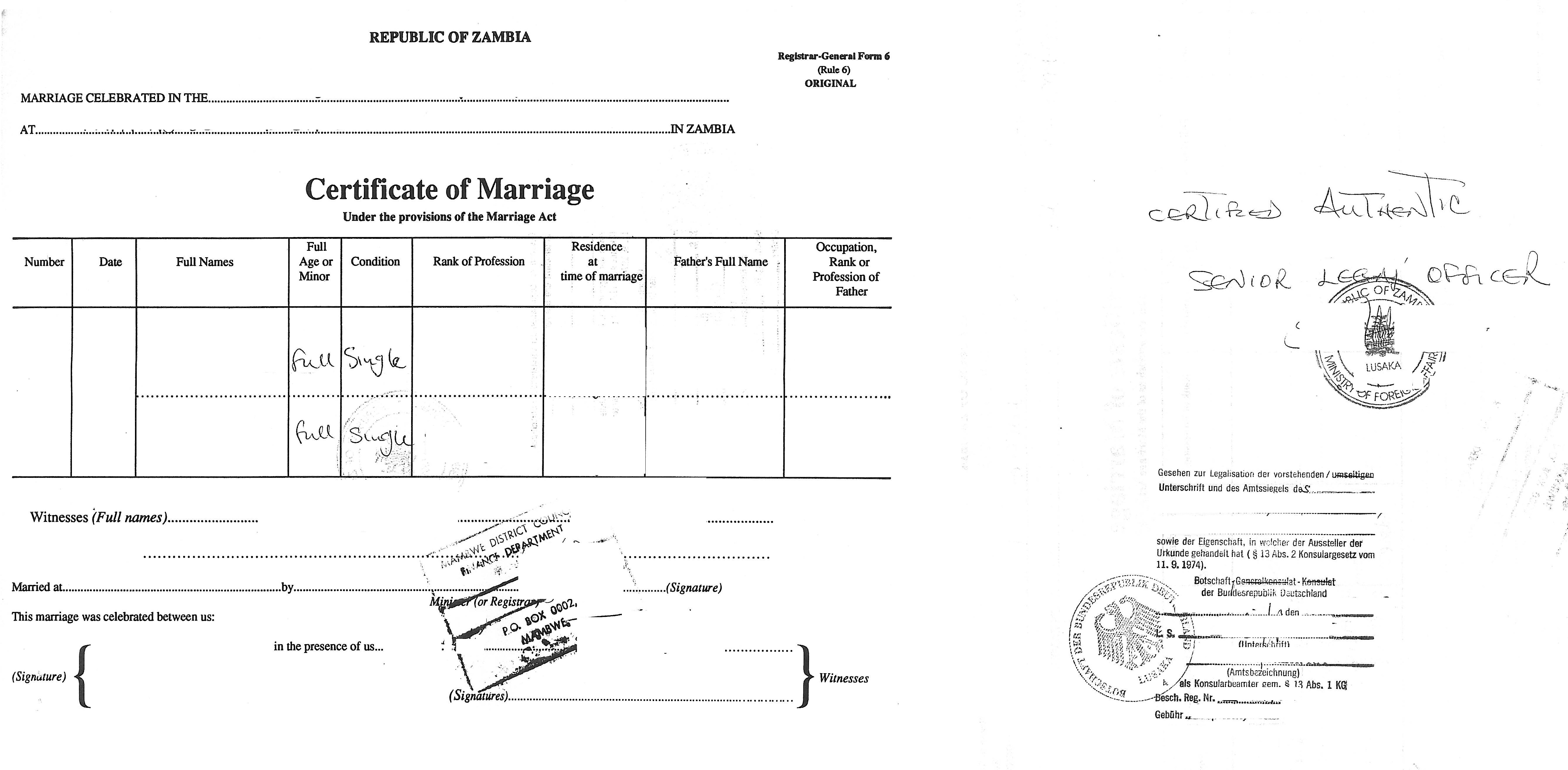 Certificate Of Marriage Zambia Mit Legalisation Der Dt Botschaft certificate-of-marriage-zambia-mit-legalisation-der-dt-botschaft