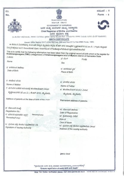 Karnataka Birth Certificate Format Form – Fill Out and Use This PDF visual data 7