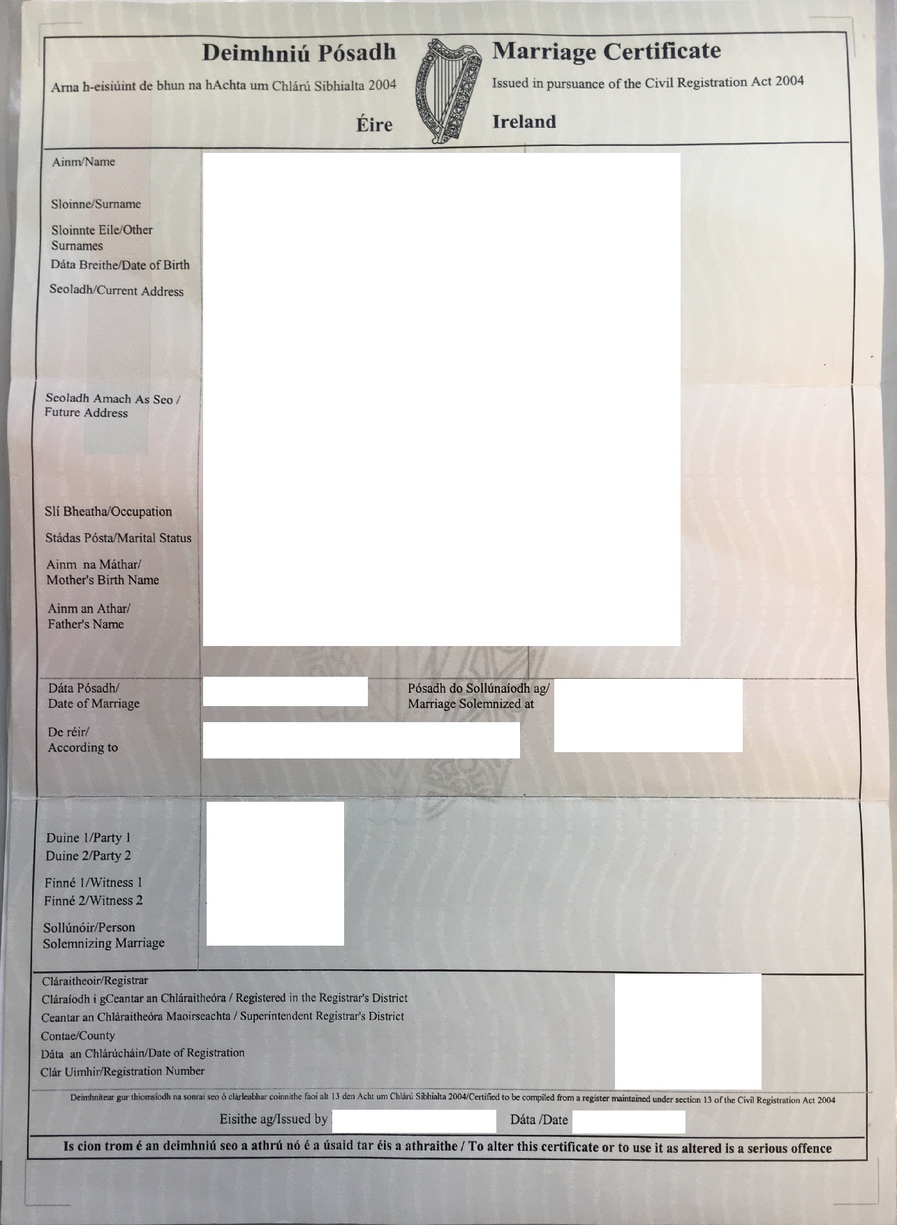 Marriage Certificate (Ireland) Beglaubigte Übersetzungen