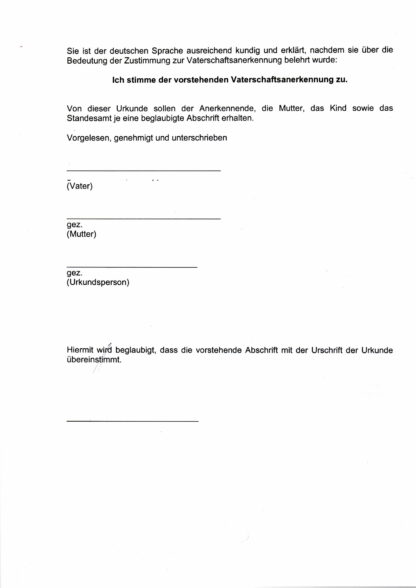 Anerkennung Der Vaterschaft Vor Der Geburt Anerkennung der Vaterschaft - Beglaubigte Übersetzungen