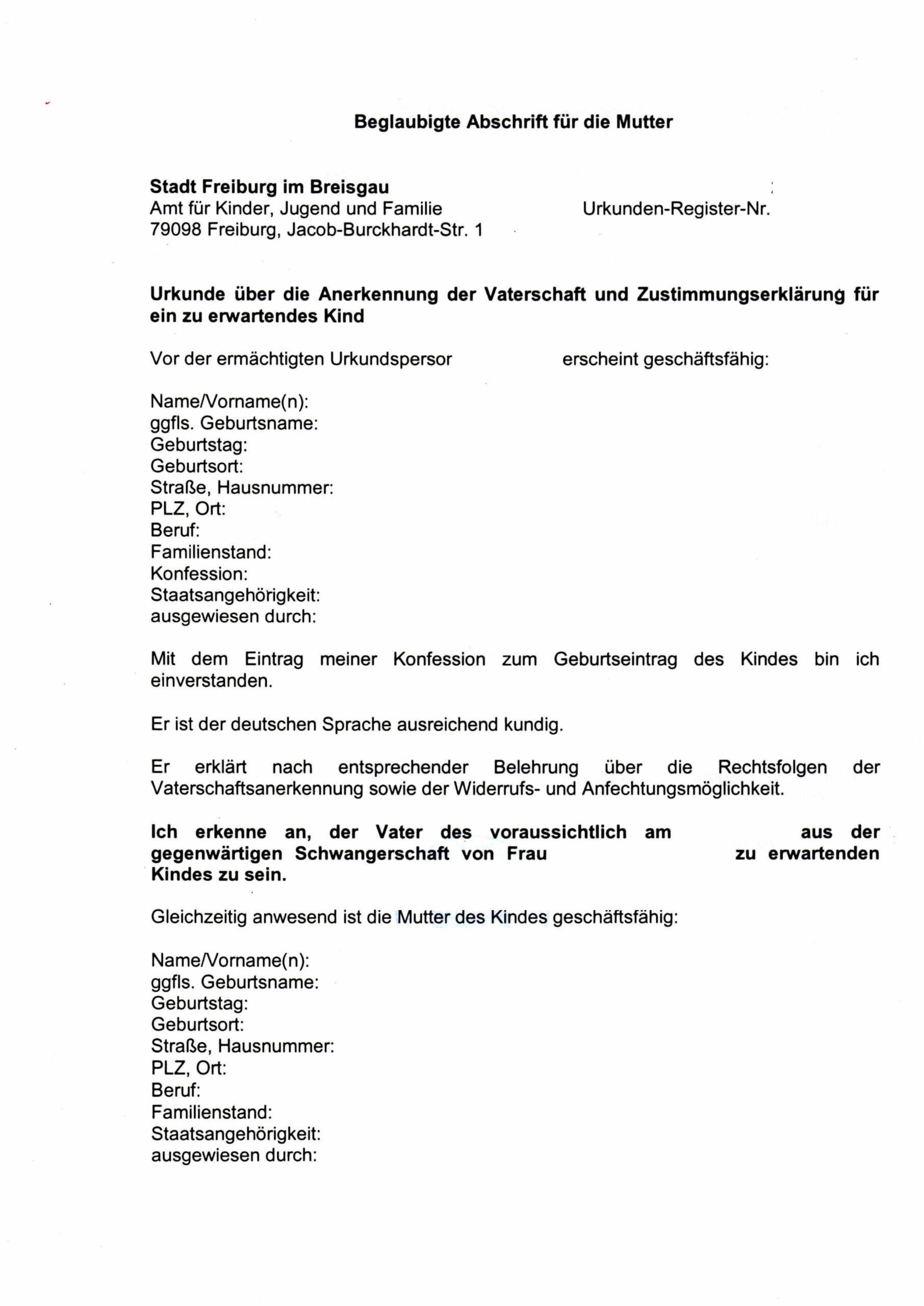 Vaterschaftsanerkennung Vor Der Geburt Formular Anerkennung der Vaterschaft - Beglaubigte Übersetzungen
