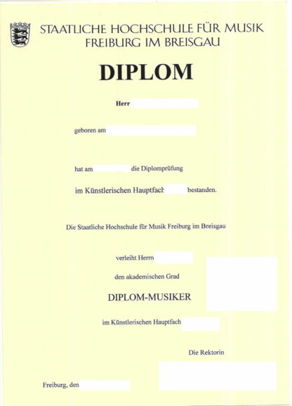 Diplom Musikhochschule Freiburg - 1 Seite